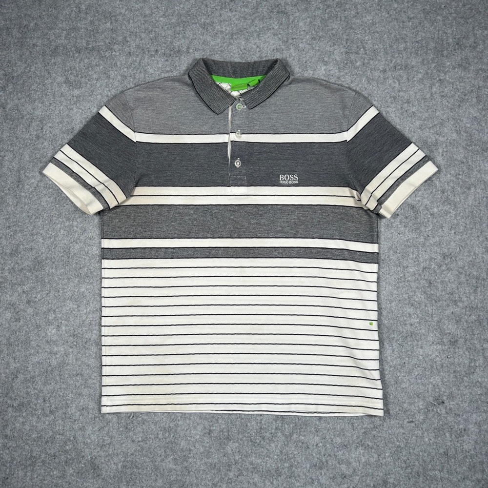 Hugo Boss Polo shirt Mens Small Gray White Striped Short Sleeve green label